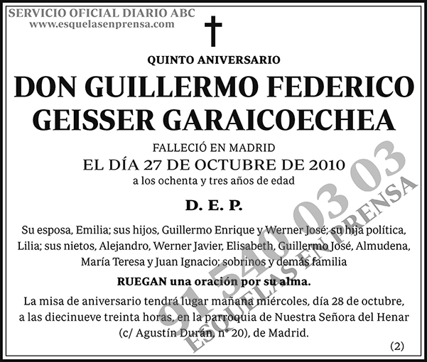 Guillermo Federico Geisser Garaicoechea